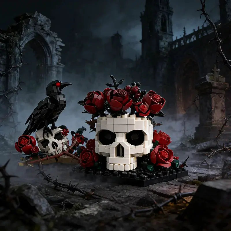 Mymocs Ideas Skull Roses Bouquet Bricks Model Gothic Crow Skull Flowers Plant Pot Decorate Building Blocks Kid Toys Adult Gift - ToylandEU