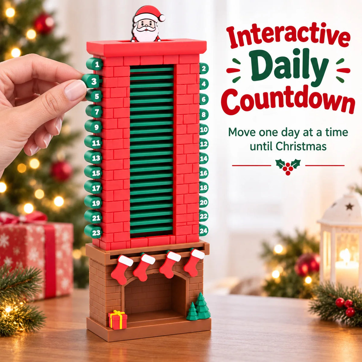Wooden Advent Calendar | 24 Day Countdown | Santa Claus Desk Ornament