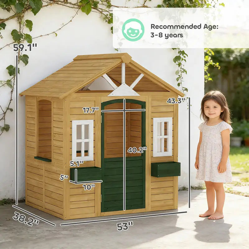 Wooden Outdoor Playhouse for Kids Safe Fir Wood Construction