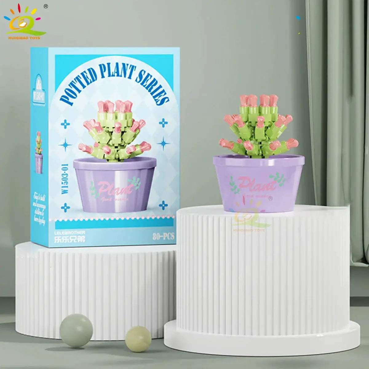 HUIQIBAO MOC Flower Succulent Potted Model Building Block DIY Eternal Bouquet Home Desk Plant Decor Brick Girl Gift Children Toy - ToylandEU