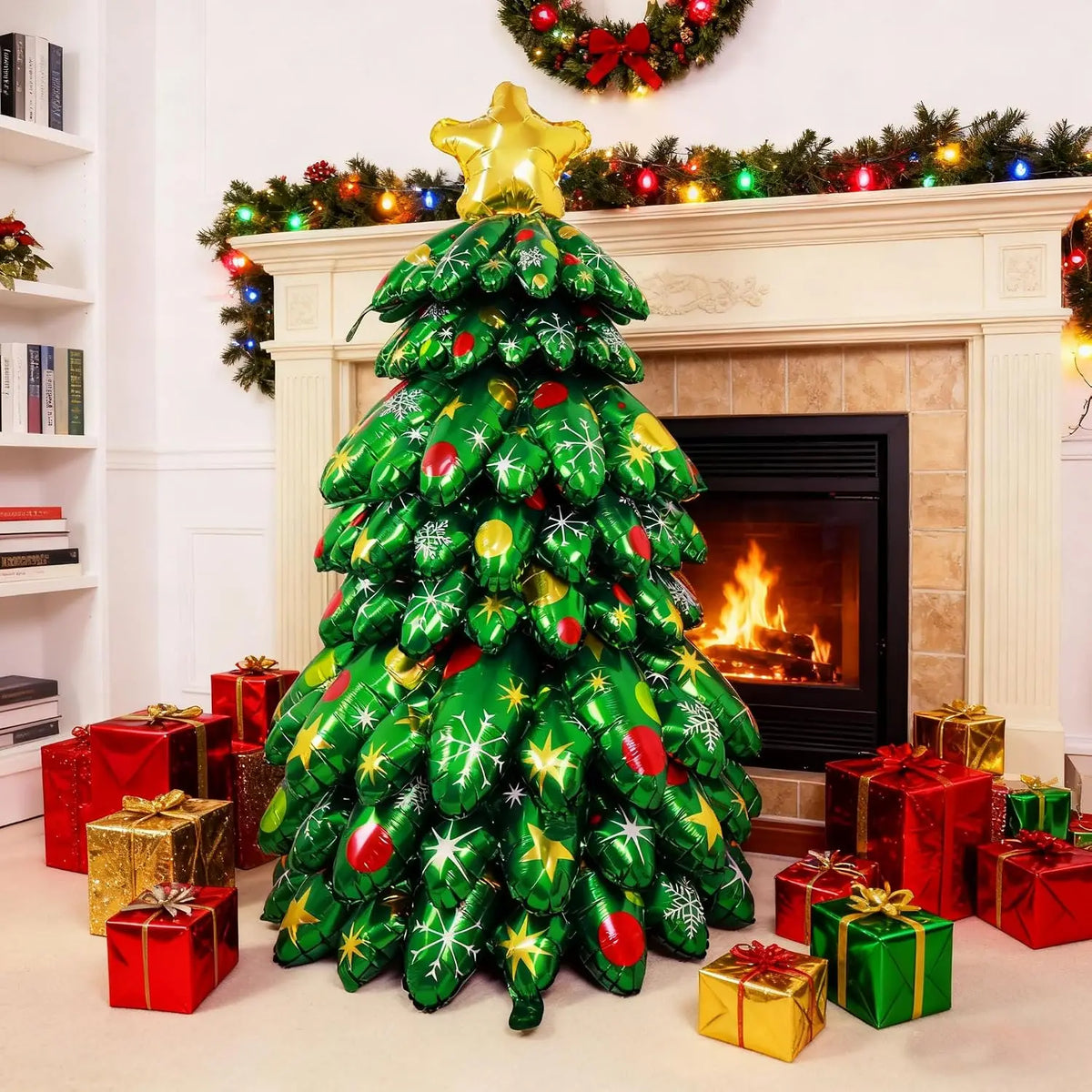 Christmas Tree Mylar Balloon | Self Standing | 51 Inch Green With Santa Topper