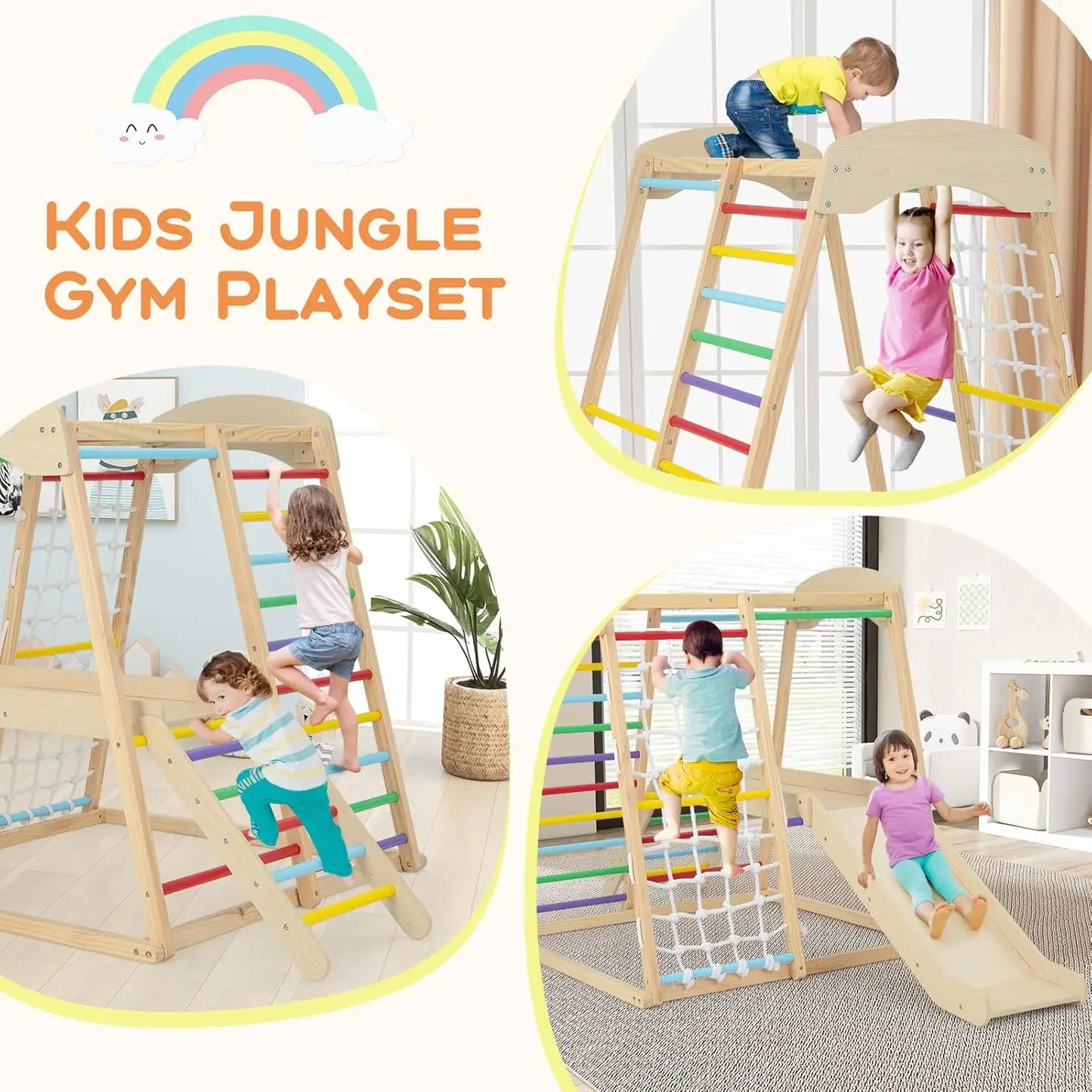 Indoor Jungle Gym Wooden Climber 6 In 1 Playground