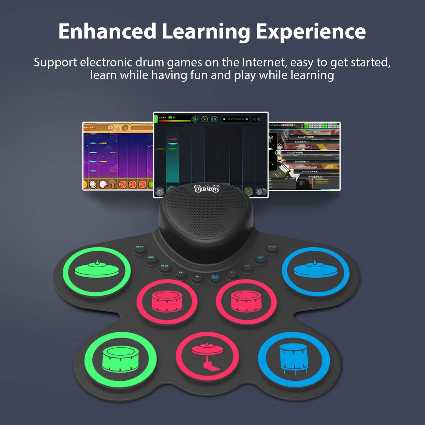 Portable Electronic Drum Set With Built In Games For Learning