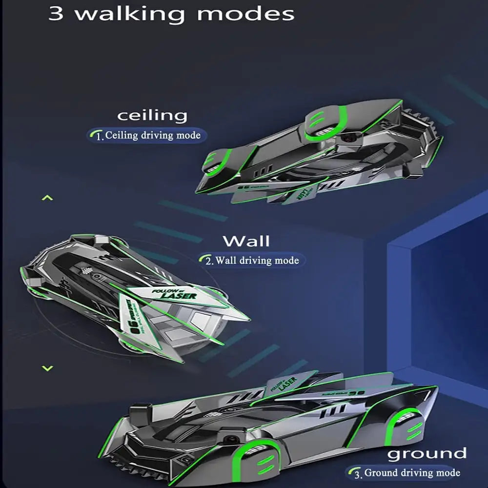 Gravity-Defying LED Laser RC Car - Wall Climber with Remote Control