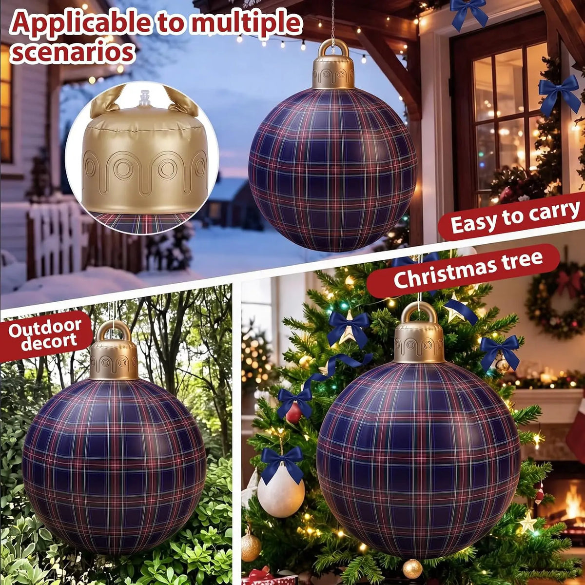 Christmas Inflatable Balls | 32 Inch | 3 Pack | Tartan Holiday Decor