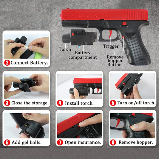 Gel Blaster Pistol | Automatic Shooting | Lithium Power | Teens Adults