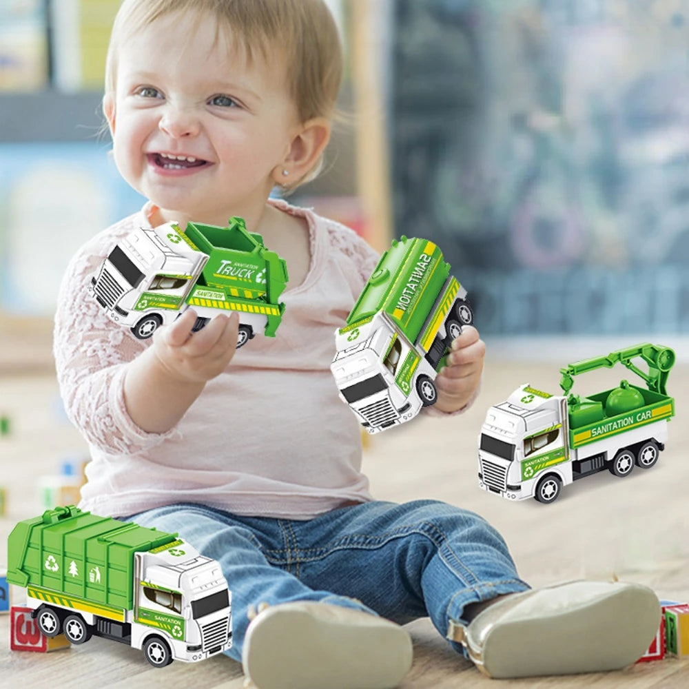 4-Pack Kids Toy Inertia Sanitation Trucks Set - Pull Back Military Models