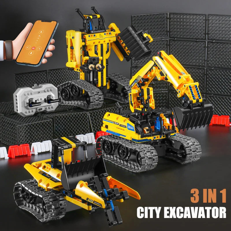 City Engineering Vehicle Building Blocks - 3 IN 1 RC Adaptable Excavator Bulldozer - ToylandEU