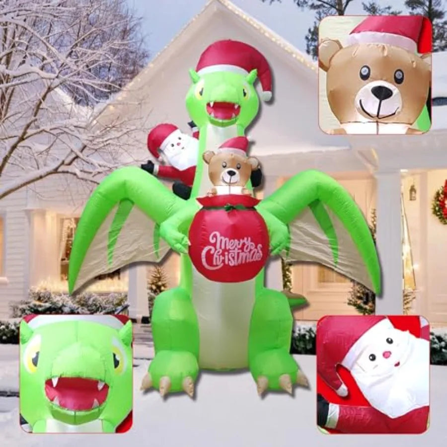 Christmas Inflatable | 9 Ft Size | Built In Led Lights | Santa Dinosaur