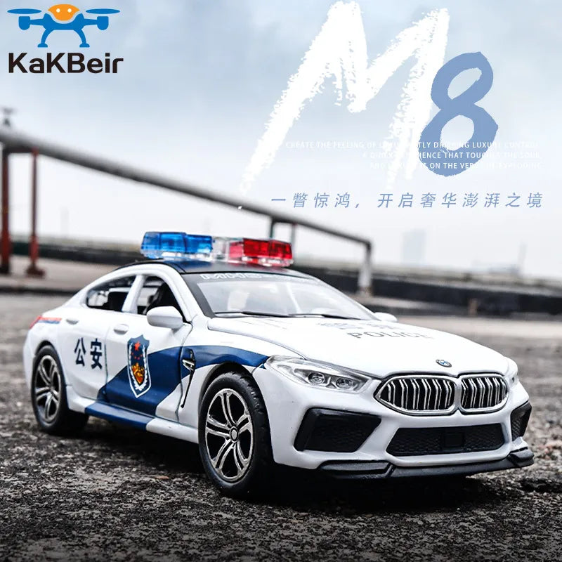 BMW 8 Series M8 Police Car Model - Alloy Pull Back with Lights and Sound - ToylandEU