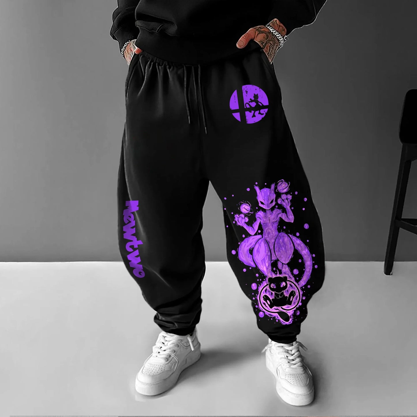 Sweatpants | Pokemon Mewtwo Print | Loose Fit Cotton