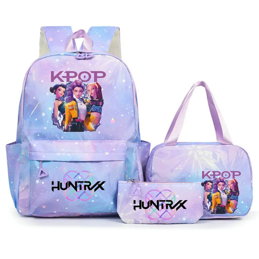 K-Pop Demon Hunters Backpack Set With Lunch And Pencil Bag | 45L Capacity | Lightweight Breathable