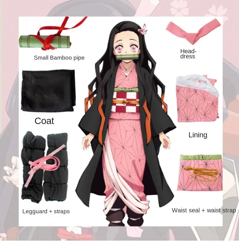 Nezuko Cosplay Outfit | Polyester Fabric | Demon Slayer Anime | Adult Unisex