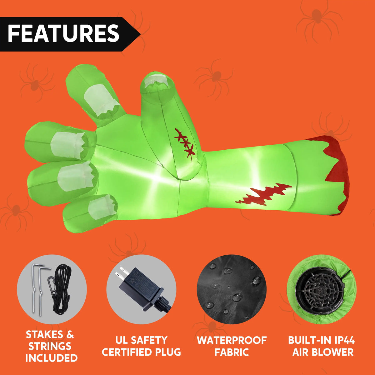 Giant Zombie Arm Inflatable | 9 Ft Long | Led Illuminated | Outdoor Yard