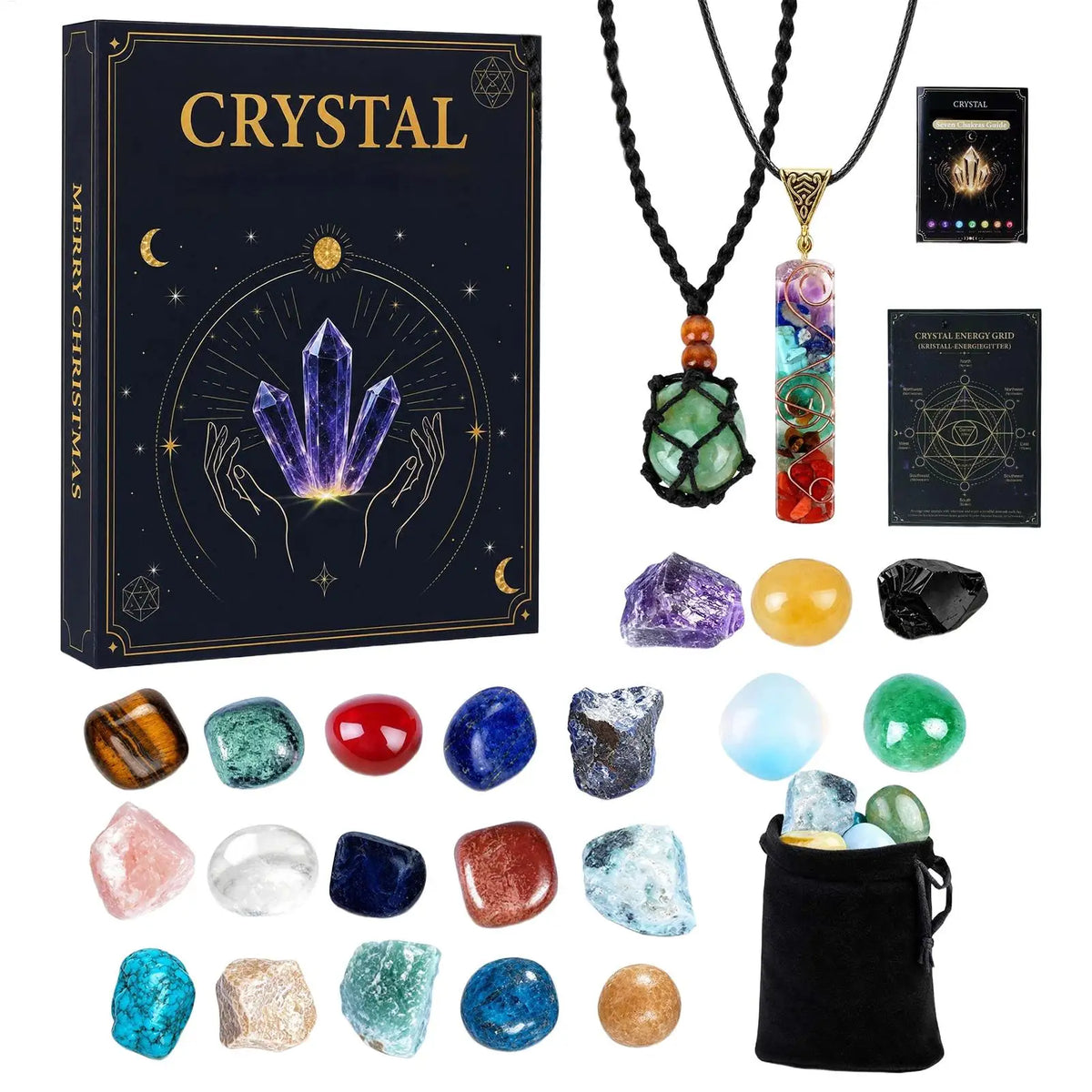 Advent Calendar | 24 Day Crystal Mineral Collection | Guide Card Included | Gift For Women And Girls