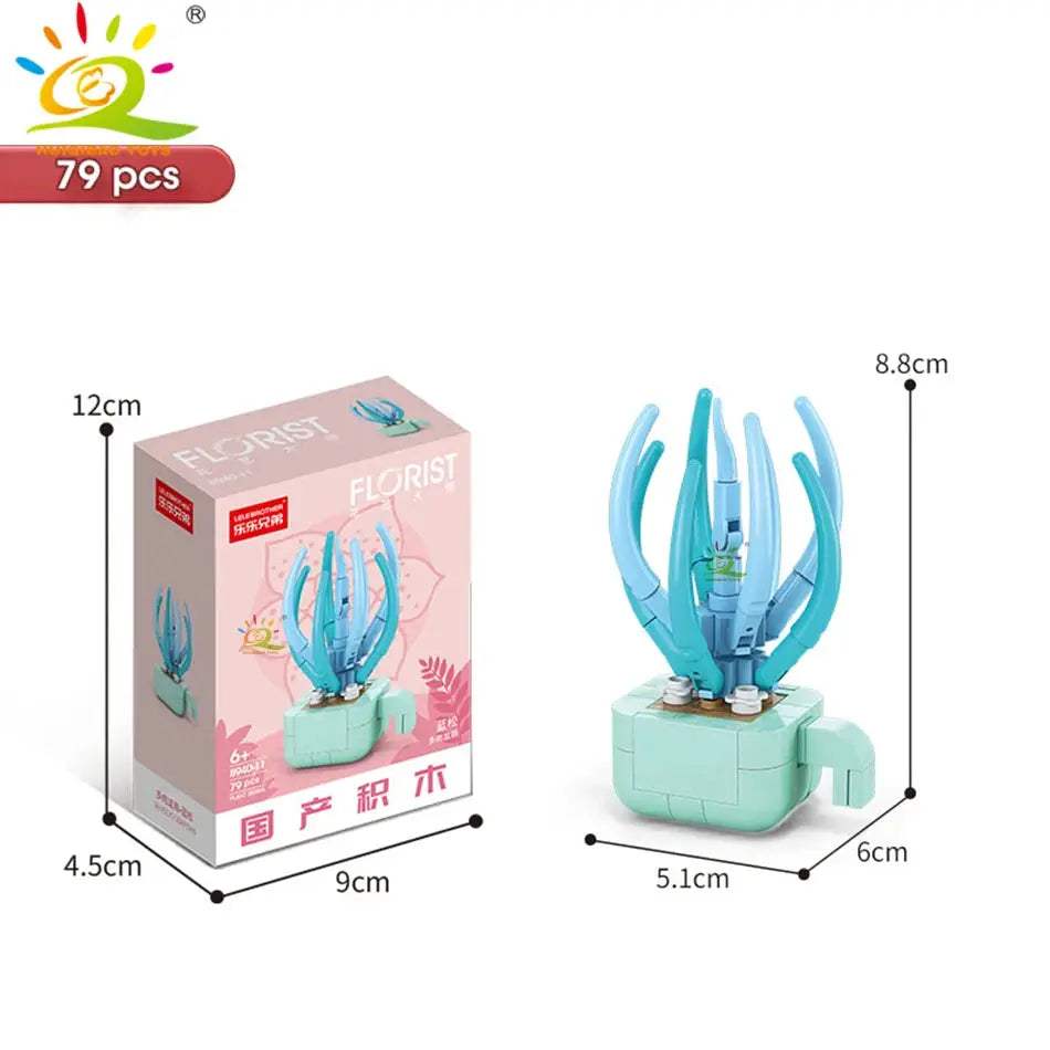 HUIQIBAO MOC Flower Succulent Potted Model Building Block DIY Eternal Bouquet Home Desk Plant Decor Brick Girl Gift Children Toy - ToylandEU