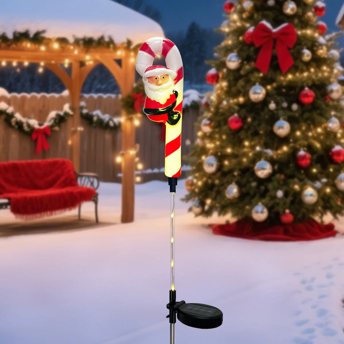 Solar Christmas Stake Lights | 8 Light Modes | Outdoor Santa, Reindeer and Tree