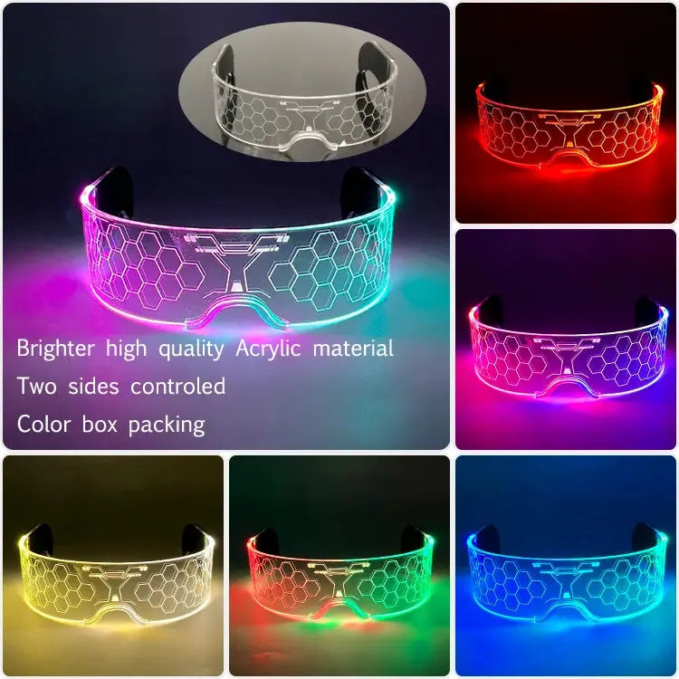 New Acrylic Luminous Glowing Cyberpunk Glasses LED Light Up Halloween Party Glasses Bar Club Props Neon Glasses Supplies - ToylandEU