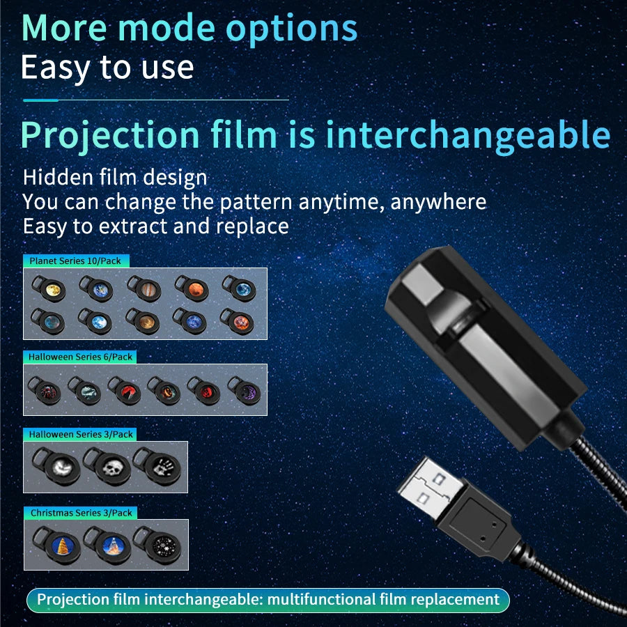 Usb Projection Lamp | Switchable Patterns | Planet Theme | Travel Party Decor