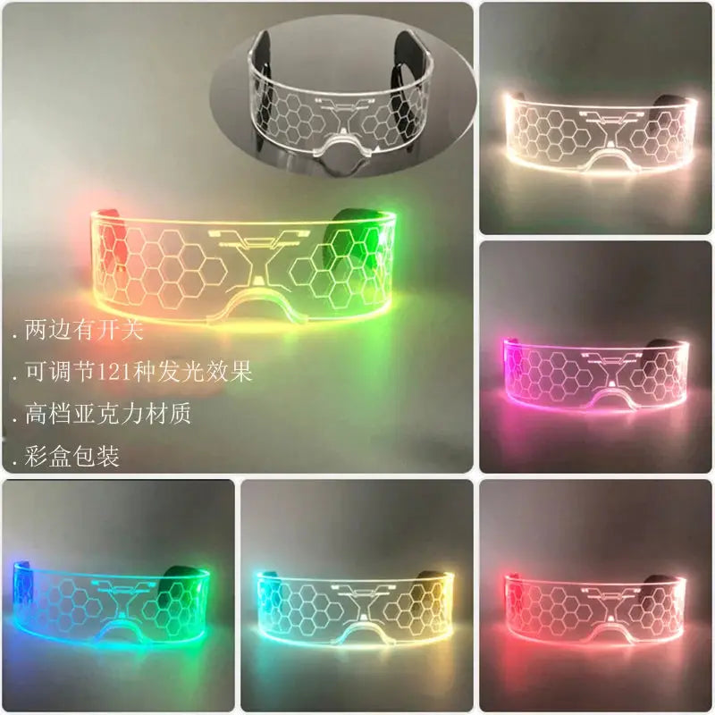 Led Luminous Glasses Bar Masquerade Concert Rave Goggles Rainbow Space Robot Futuristic Led DJ LIGHT Glasses Star Y2k Glasses - ToylandEU
