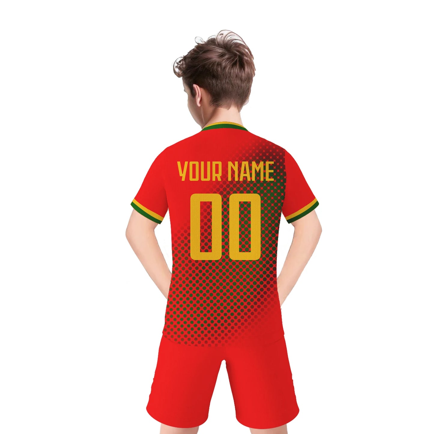 Personalized Portugal Kids Soccer Jersey and Shorts Set - Custom Name and Number Football Uniform for Boys and Girls