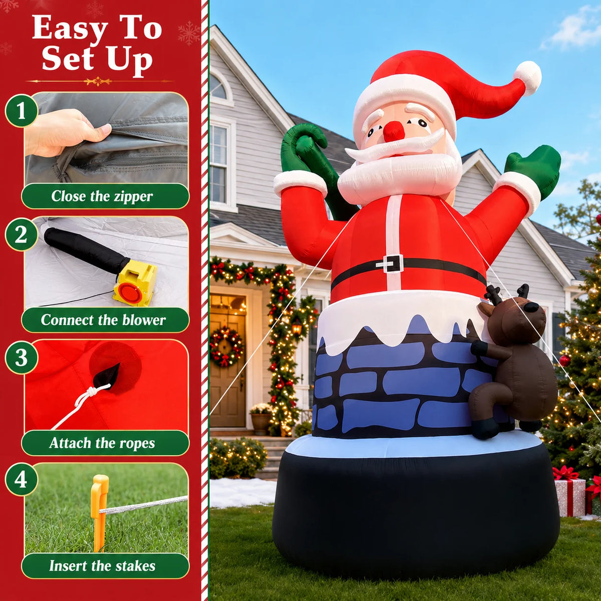 Inflatable Christmas Chimney | 20 Feet Tall | Santa Figure | Outdoor Decor