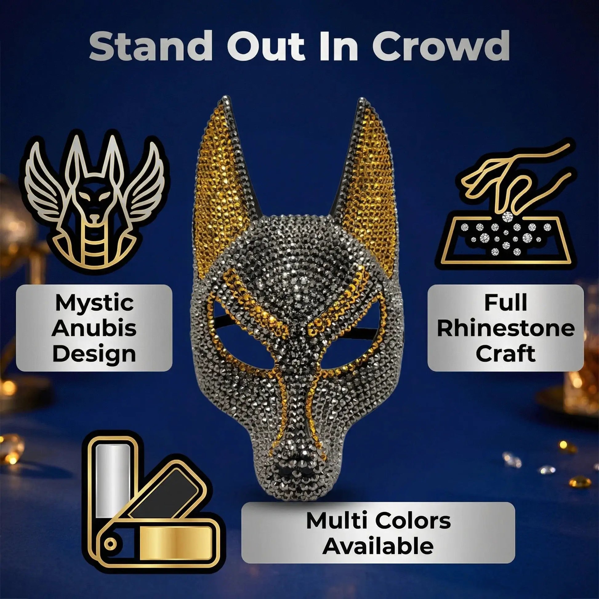 Wolf Head Animal Mask Fashion DIY Handmade Full Rhinestone Mask Unique Party Theme Mask Suitable for Men and Women - ToylandEU