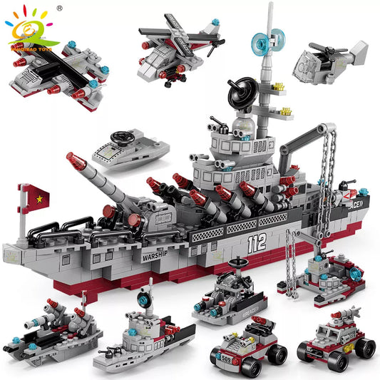 Huiqibao Toys 8-in-1 Eco-Friendly Military Aircraft Cruiser Building Blocks with 554pcs - ToylandEU