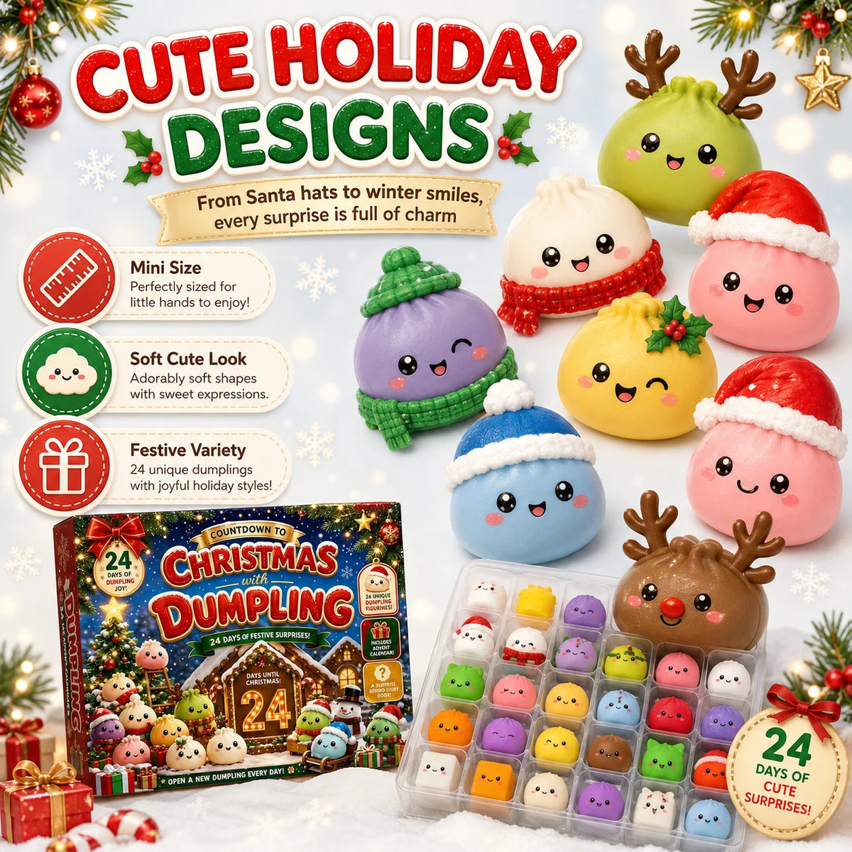 Advent Calendar | 2026 24 Day Dumpling Squishy Blind Box | Slow Rise Squeeze Fidget | Holiday Gift Box
