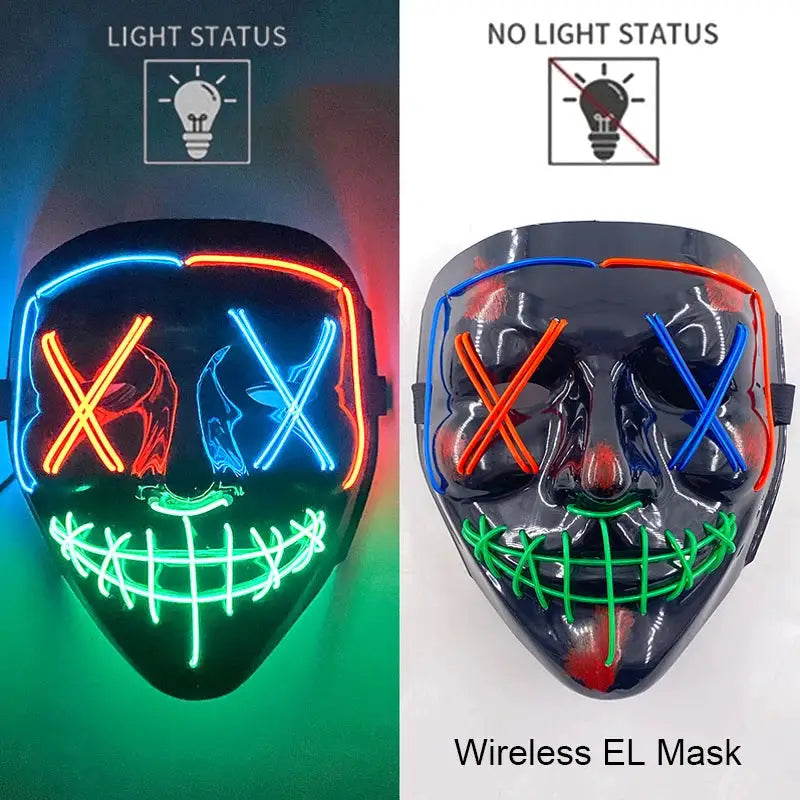 Wireless Halloween Neon LED Purge Mask Masque Masquerade Party Masks Light Grow in the Dark Horror Mask Glowing Masker - ToylandEU