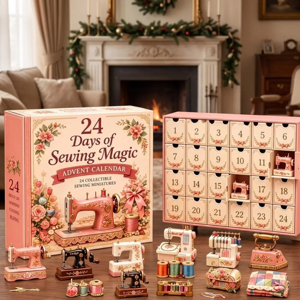 Advent Calendar | Sewing Theme | 24 Day Pink Acrylic Ornaments | Handmade Christmas Decoration Gift