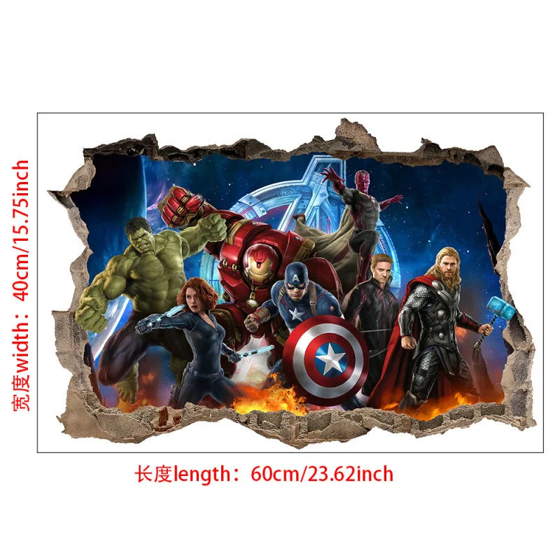 3D Wall Sticker | Avengers Theme | 60x40 cm | Hulk Iron Man Captain America Thor
