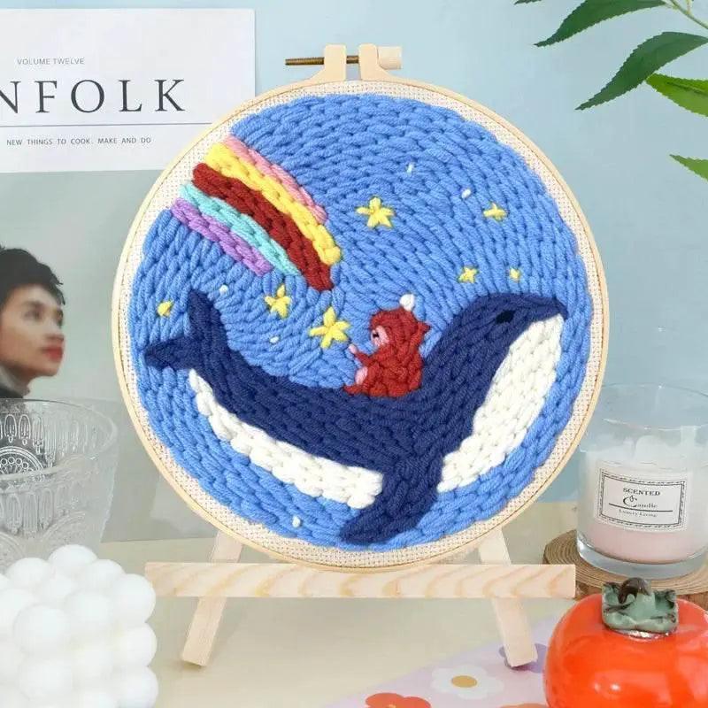  ﻿ Punch Poke Needle Embroidery Starter Kits Craft Dolphin Swan Flamingo Kids Children Funny Easy DIY Needlework Set For Beginner -  ToylandEU™