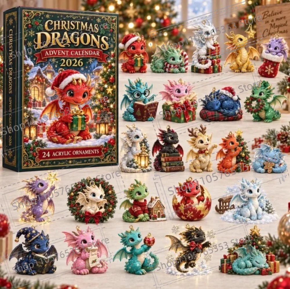 Advent Calendar | 24 Day Dinosaur Theme | Cute Acrylic Pendants | Christmas Tree Backpack And Car Decor