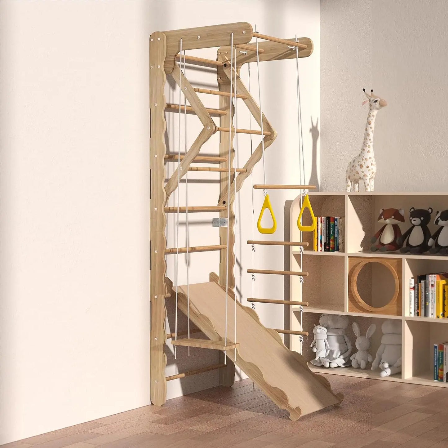 Wooden Indoor Jungle Gym With Swedish Ladder Promotes Active Play