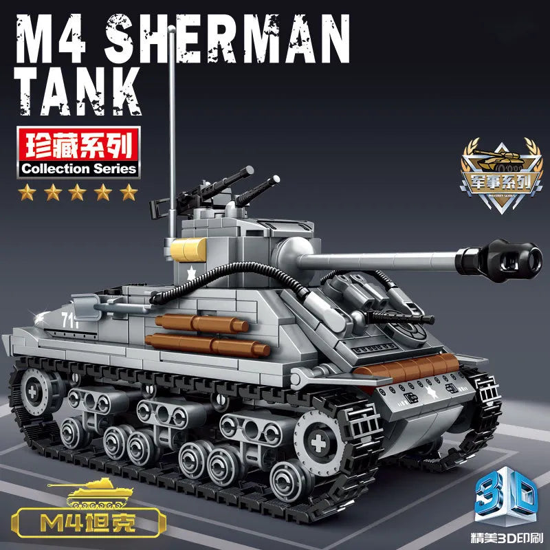 656-Piece Military Sherman M4 Tank Building Blocks Kit, Includes Paper Manual - ToylandEU