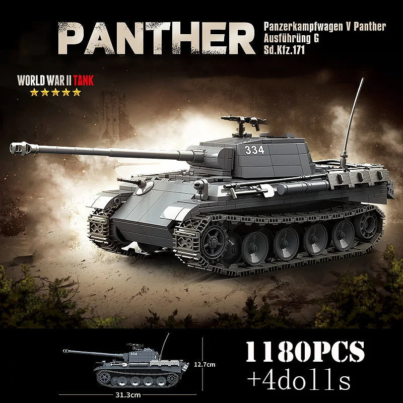 WW2 Military Tanks Building Block Set - Panther & Sherman Models for Children 6+ - ToylandEU