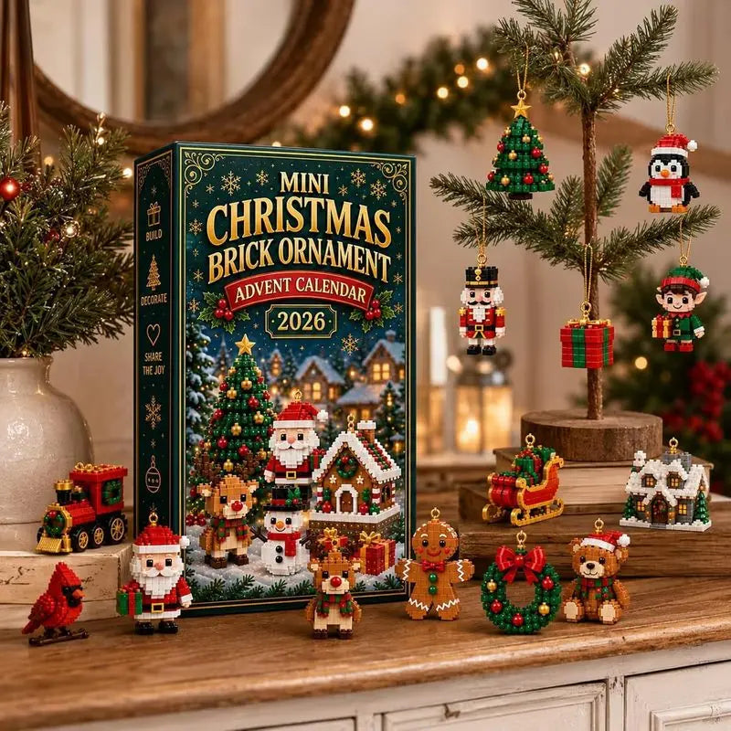 Advent Calendar | 24 Day Mini Brick Ornaments | Buildable Holiday Designs | DIY Building Block Gift Box