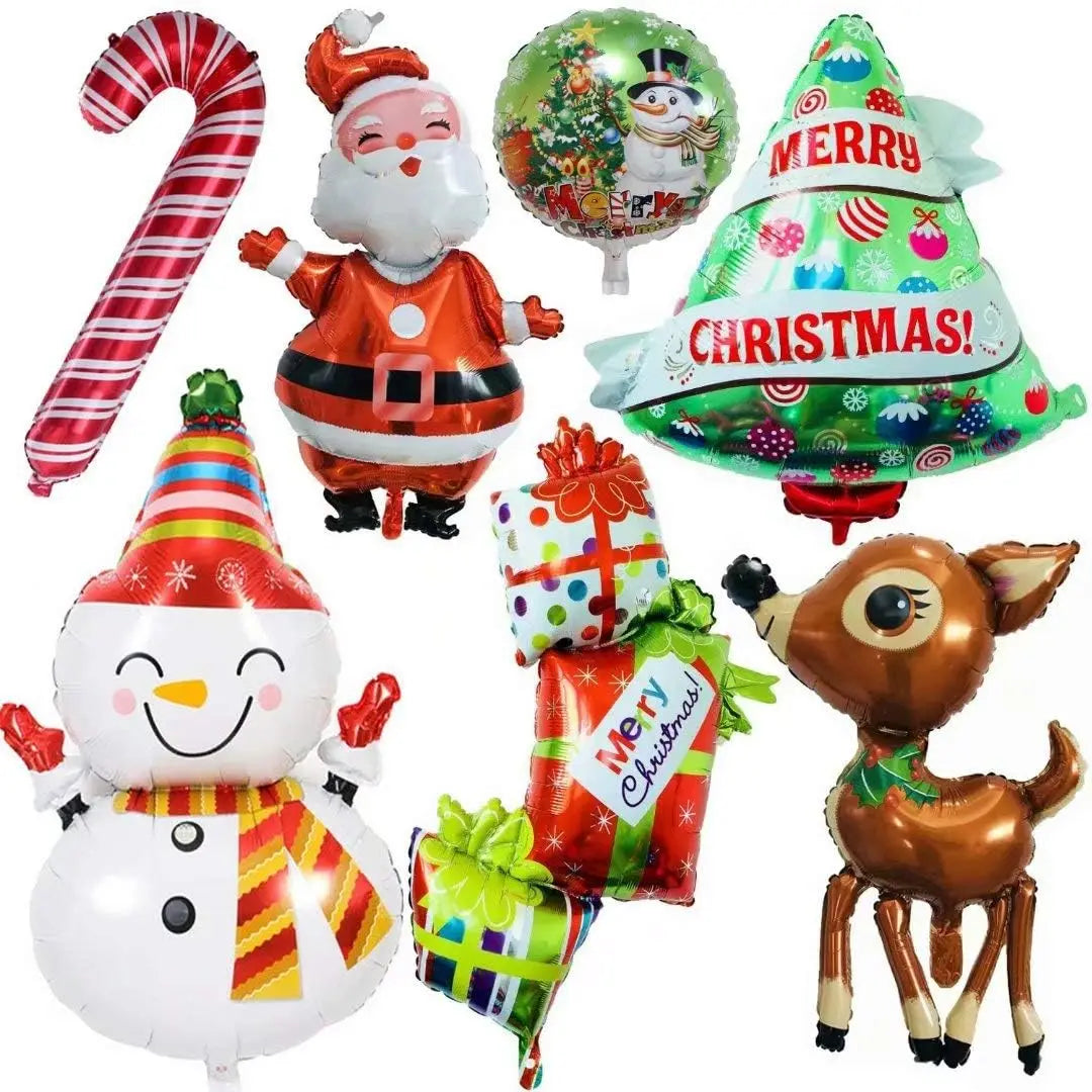 Christmas Balloons | Giant 7Pcs Latex Set | Reindeer Snowman Santa Elk Shapes