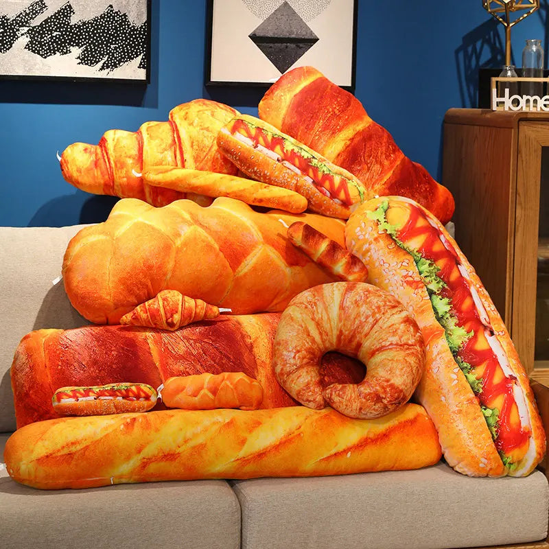 Bread Plush Toy | Multiple Styles | Cotton Filling | Baguette Croissant Hotdog