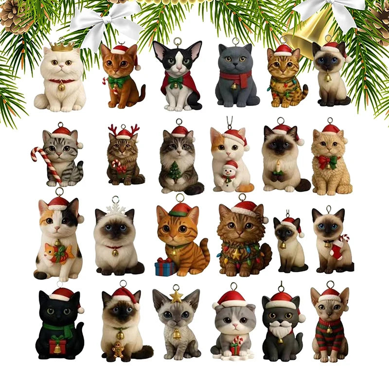 Cat Advent Calendar | 24 Days Xmas Countdown | 24pc Acrylic Kitten Decor | Gift