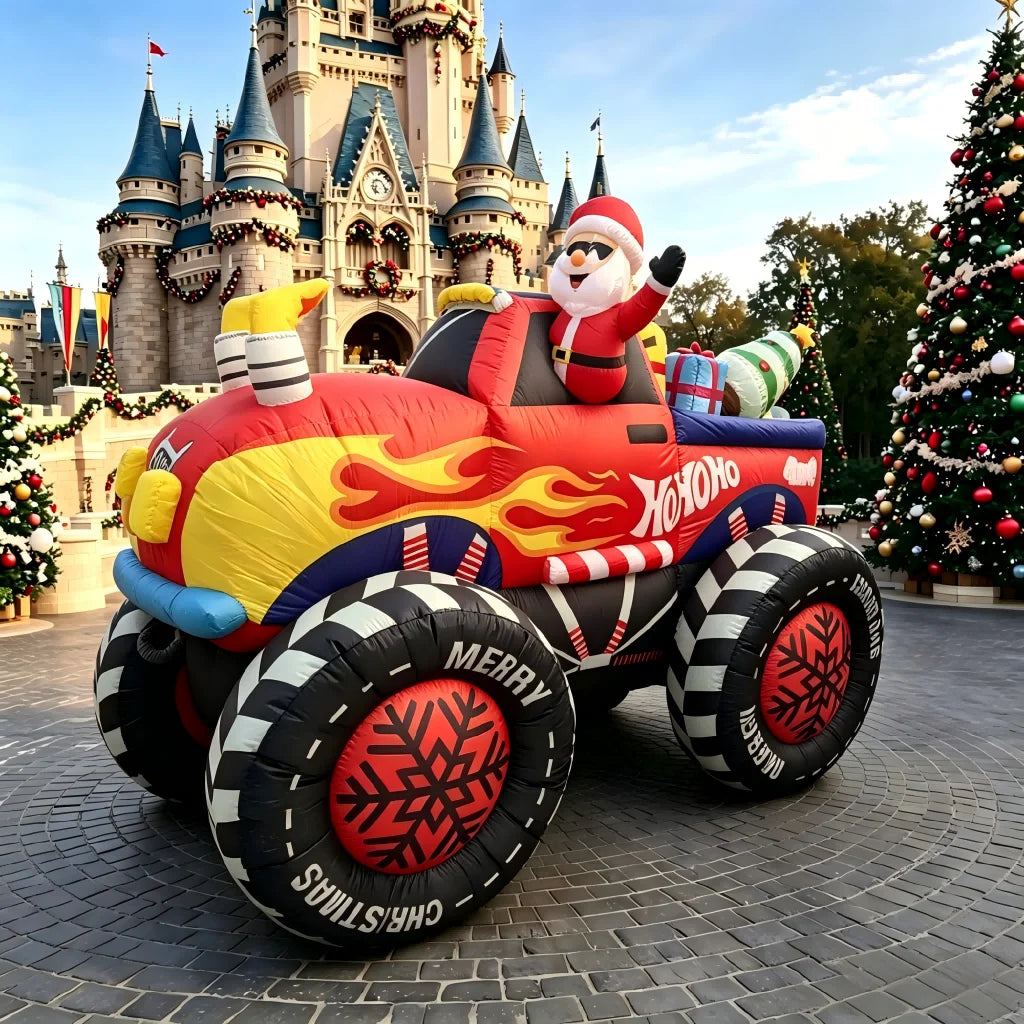 Christmas Inflatable | 8 Ft Long | LED Lights | Santa Monster Truck