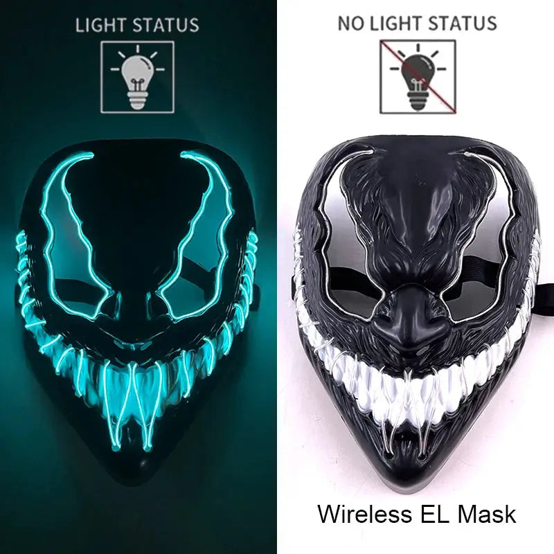 Wireless Halloween Neon LED Purge Mask Masque Masquerade Party Masks Light Grow in the Dark Horror Mask Glowing Masker - ToylandEU
