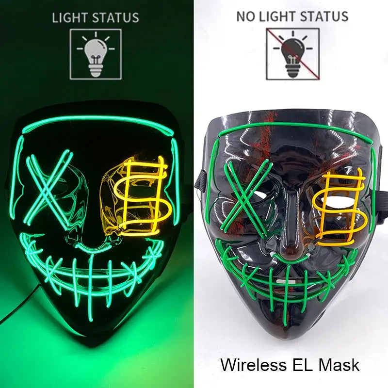 Wireless Halloween Neon LED Purge Mask Masque Masquerade Party Masks Light Grow in the Dark Horror Mask Glowing Masker - ToylandEU