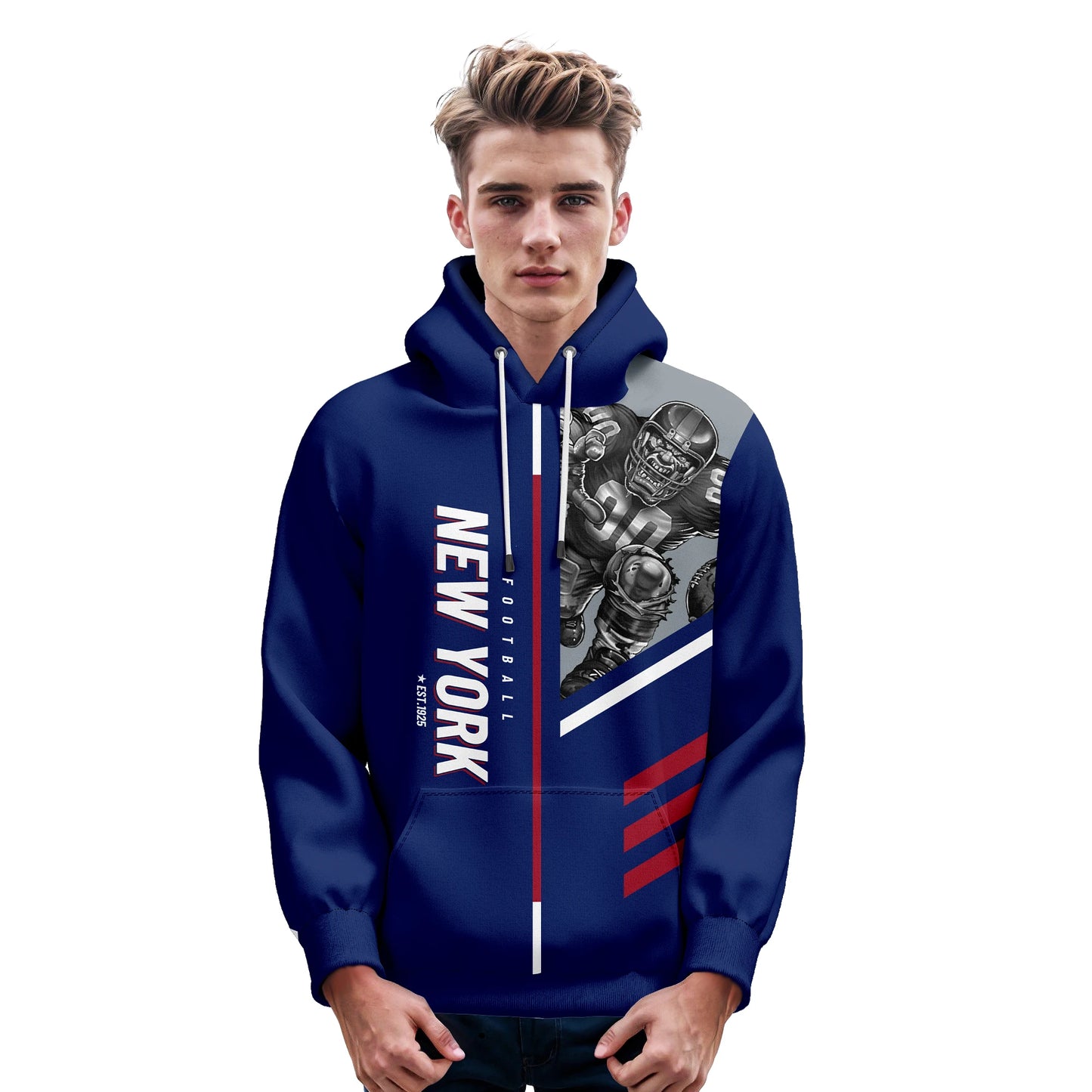 Personalized New York City Mascot 3D Print Football Hoodies with Custom Name and Number for Men, Women, and Youth