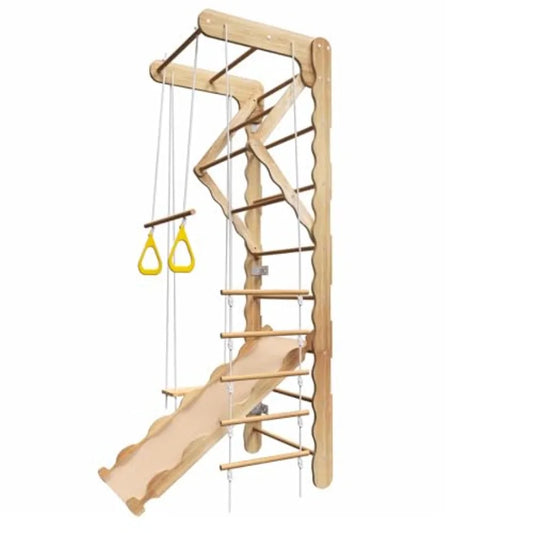 Wooden Indoor Jungle Gym With Wall Mounted Swedish Ladder