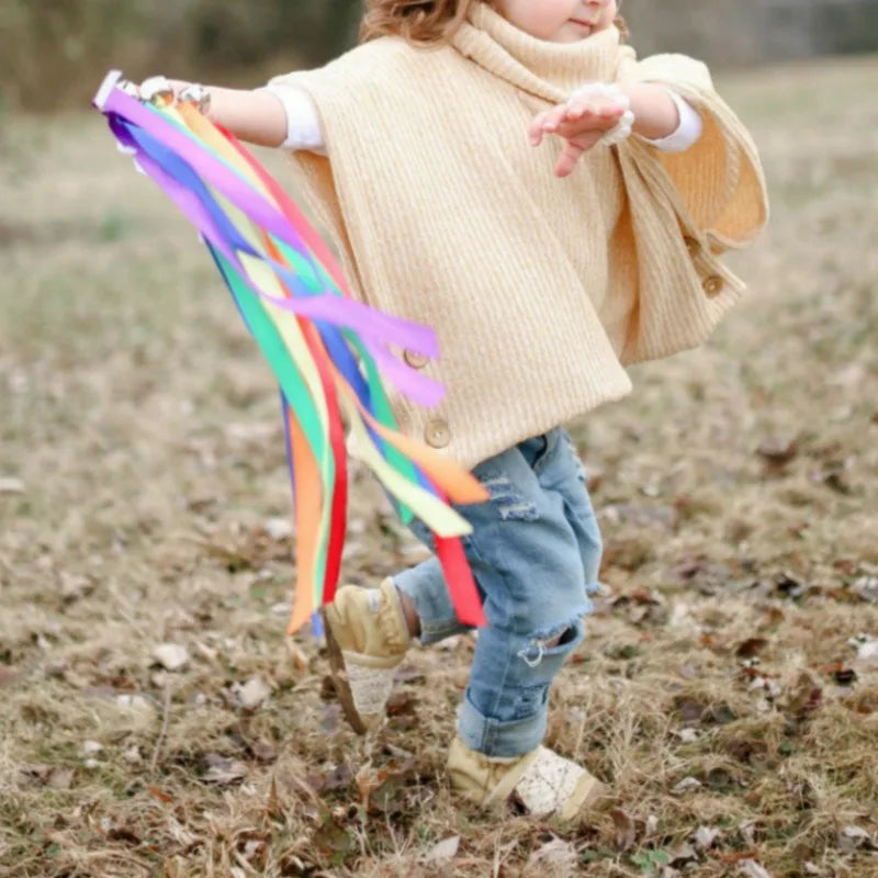 Rainbow Wooden Ring Ribbon Hand Kite
