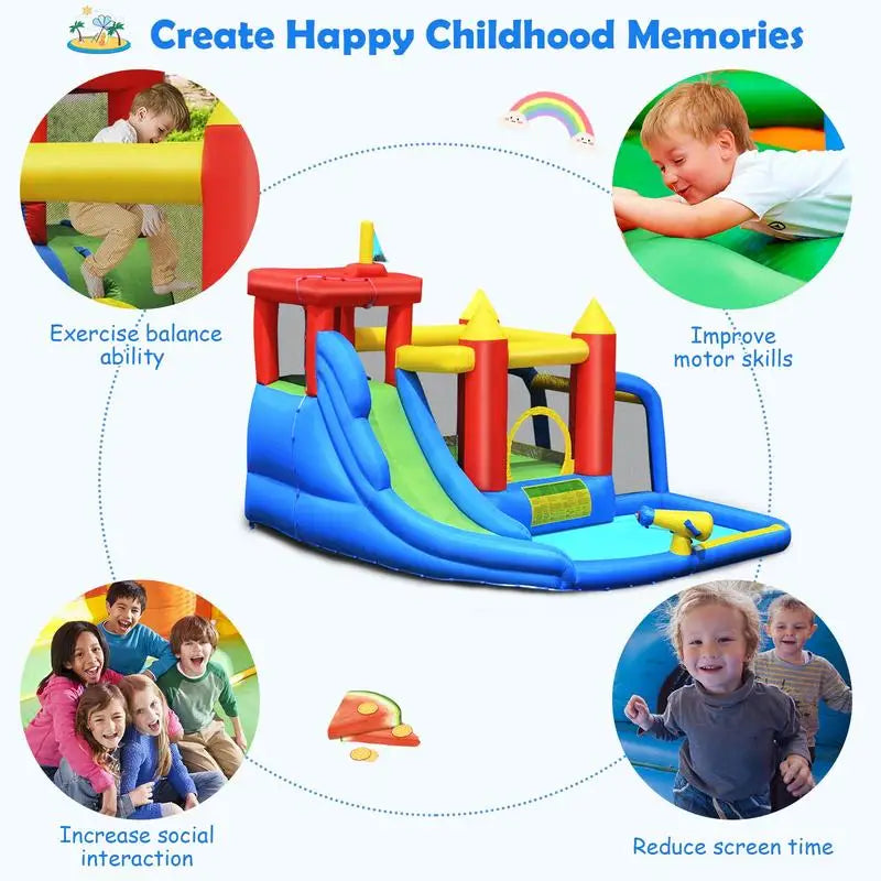 Inflatable Bounce House Water Slide Splash Pool With Blower Included