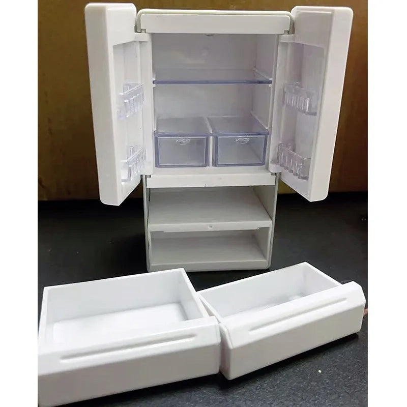 Mini Fridge | 1:12 Scale | Lighted Double Door | Dollhouse Kitchen Set