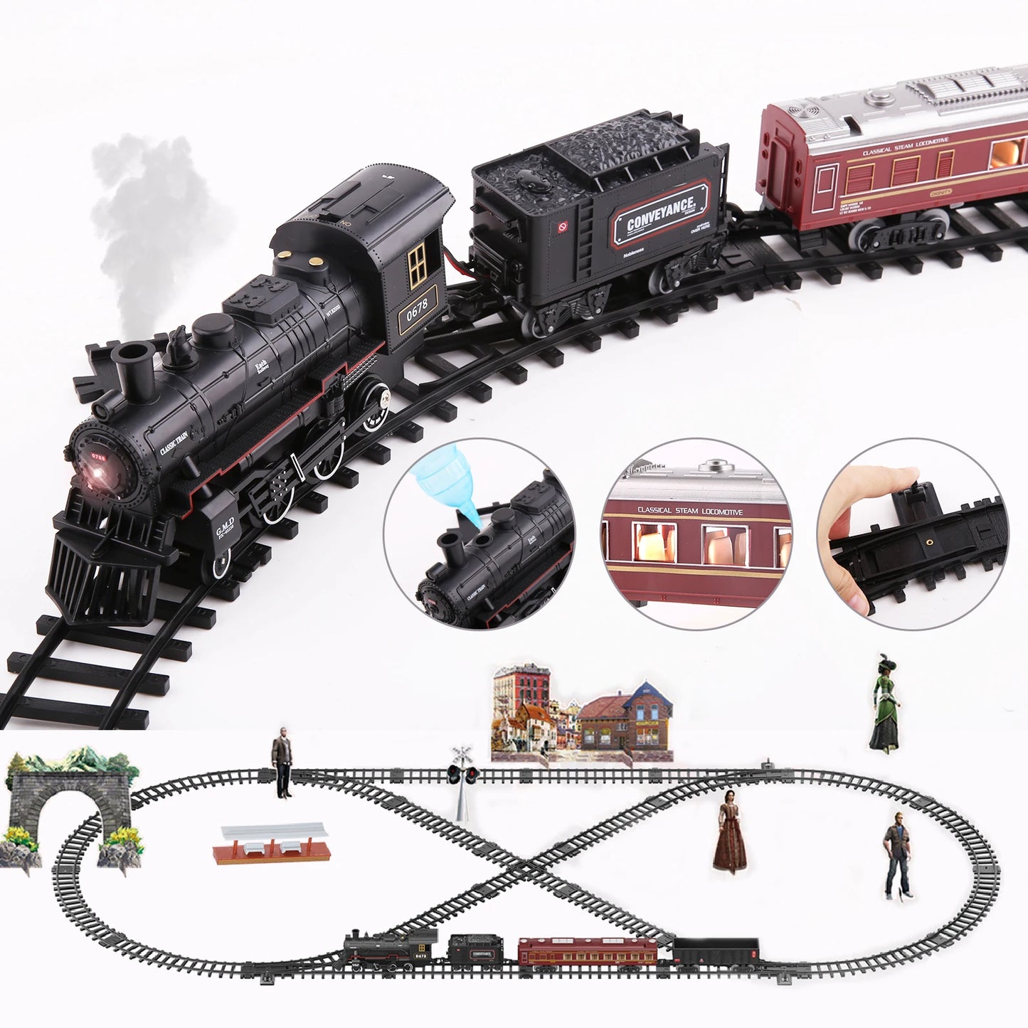 Battery Operated Steam Locomotive Train Set With Light And Sound